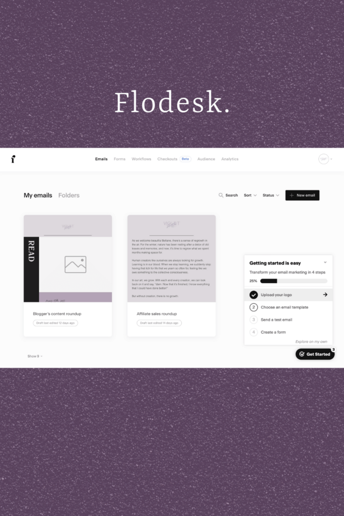 Flodesk email builder screenshot platform