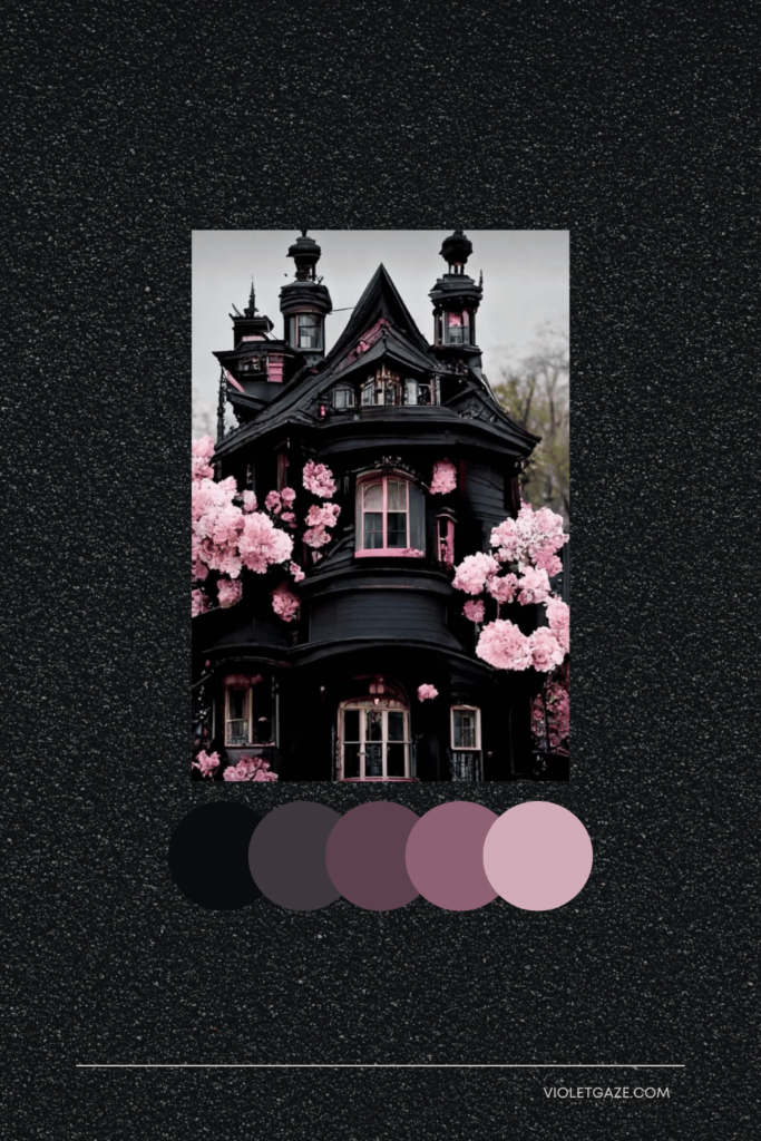 cottagecore color palette blacks and purples house