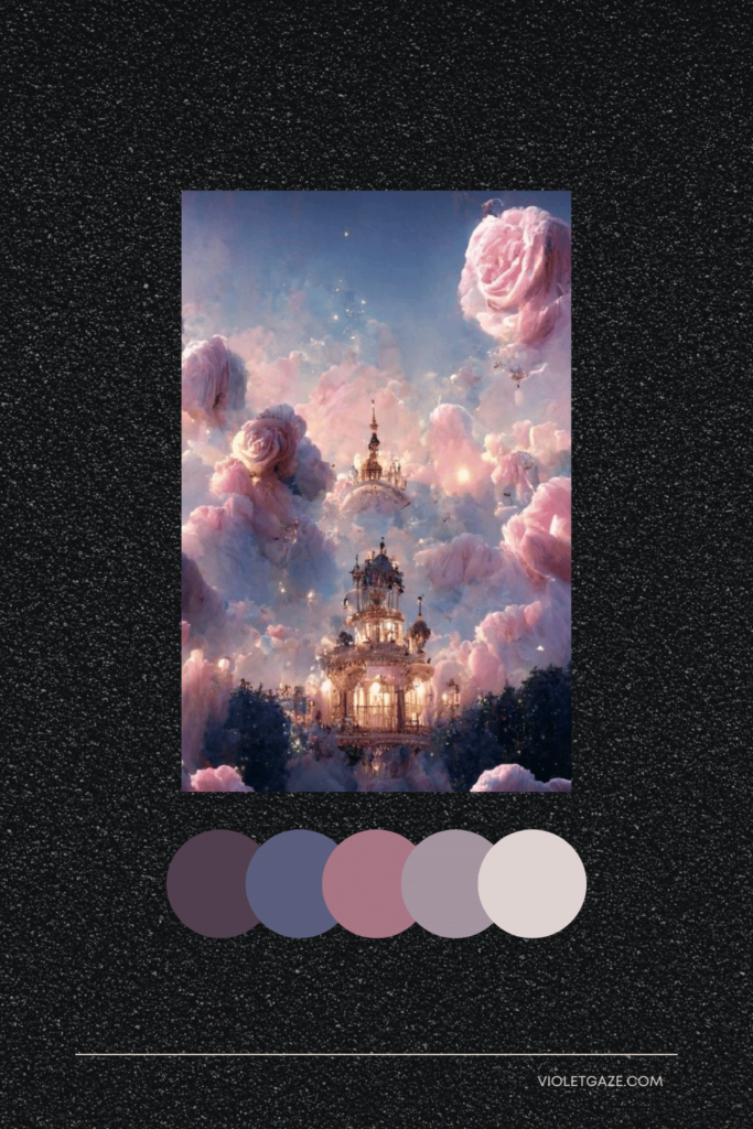 cottagecore color palette castle in clouds with flowers