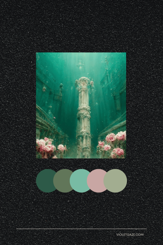 cottagecore color palette emeralds and seafoam green underwater
