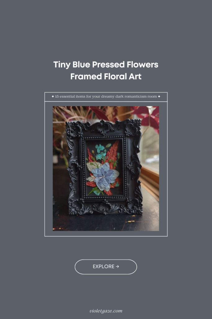 tiny blue pressed flowers framed floral art