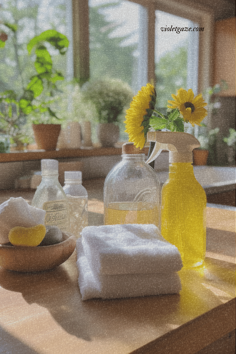 best nontoxic floor cleaner on kitchen with yellow flowers

