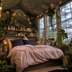 fairycore bedroom green ceiling soft bed from list of interior design styles