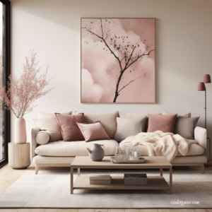 japandi pink living room with couch