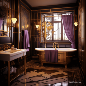 purple and gold art deco bathroom