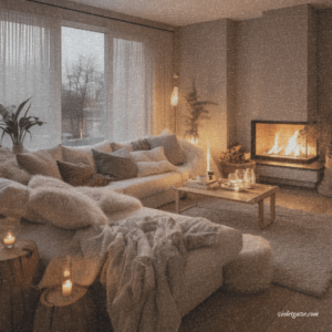 hygge room with soft lighting