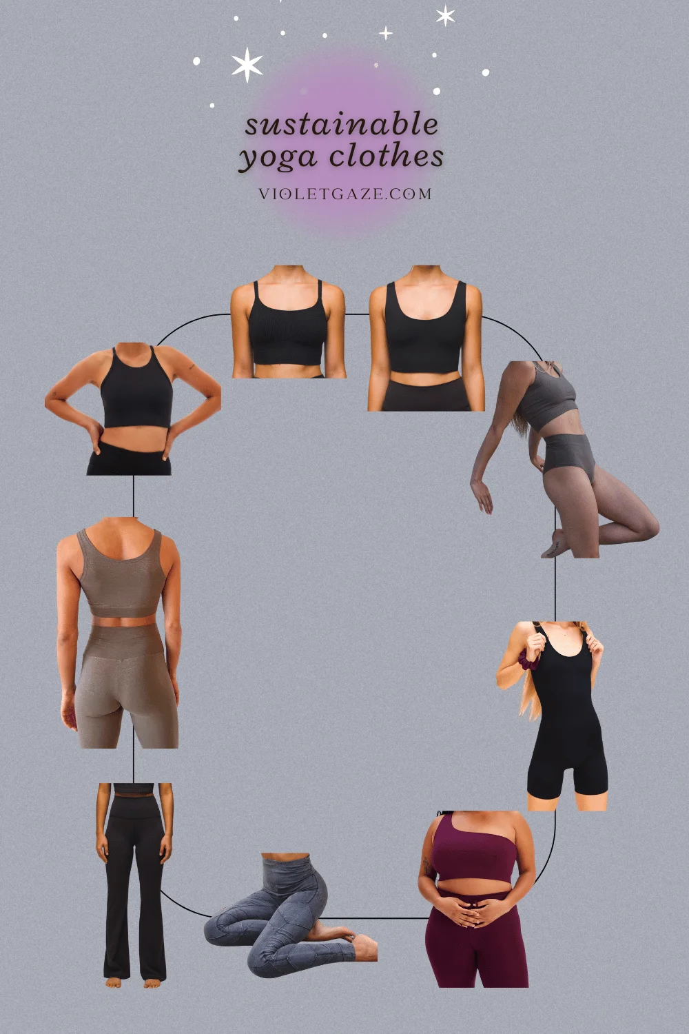 graphic of sustainable yoga pants and shirts for women