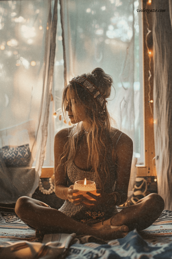 image of a boho woman by a window with the best nontoxic candles