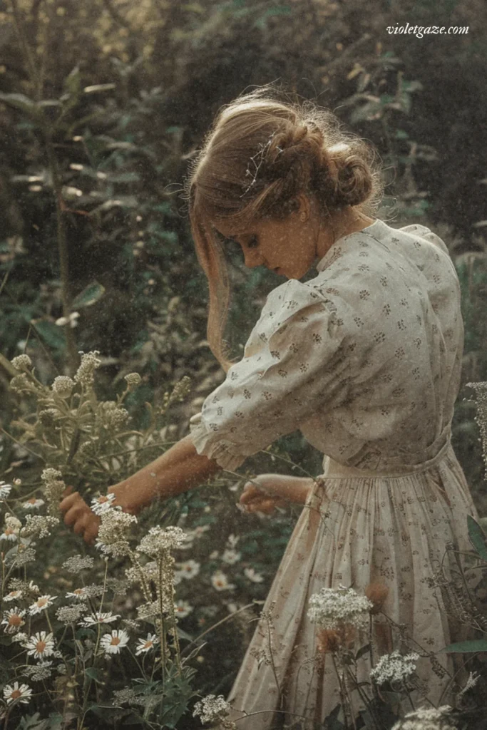 image of a woman picking flowers in her garden outside