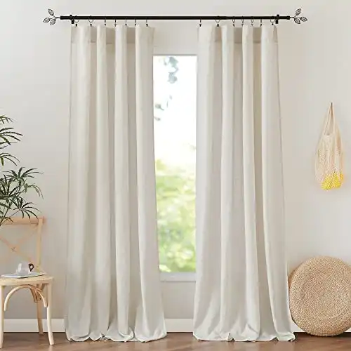 RYB HOME Flax Linen Blend Curtains 84 Inches Long - Semi Sheer Breathable Woven Light Filtering Window Treatment Drapes for Living Room, Bedroom, Office, Nursery, W 52" x L 84", 2 Panels,