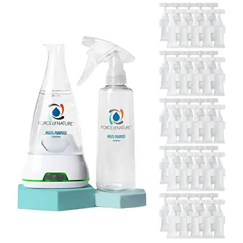Force of Nature Multi-Purpose Cleaner, Disinfectant & Deodorizer Year Supply Bundle - Reusable Bottle, 50 Refills - Eco-Friendly, Toxin-Free All-Purpose Natural Cleaning Supplies