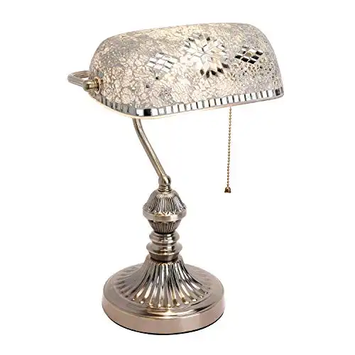 Marrakech Mosaic Lamp Traditional Antique Brass Bankers Table Lamp Vintage Tiffany Style Turkish Mosaic Glass Desk Lamp for Living Room Bedroom (White)