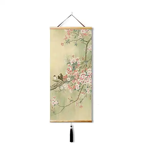 EAPEY japanese scroll wall art asian wall cherry blossom decor decor for Home