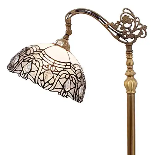 WERFACTORY Tiffany Floor Lamp White Crystal Bent Stained Glass Arched Lamp 12X18X64 Inches Gooseneck Adjustable Corner Standing Reading Light Decor Bedroom Living Room S508W Series