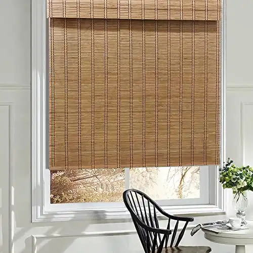 LANTIME Wood Window Roman Shades, Bamboo Light Filtering Roman Shades Blinds, Easy Installation for Home and Garden, Pattern 1