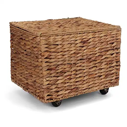 Seagrass Rolling File Cabinet - Home Filing Cabinet - Hanging File Organizer - Home and Office Wicker File Cabinet - Water Hyacinth Storage Basket for File Storage (Natural)