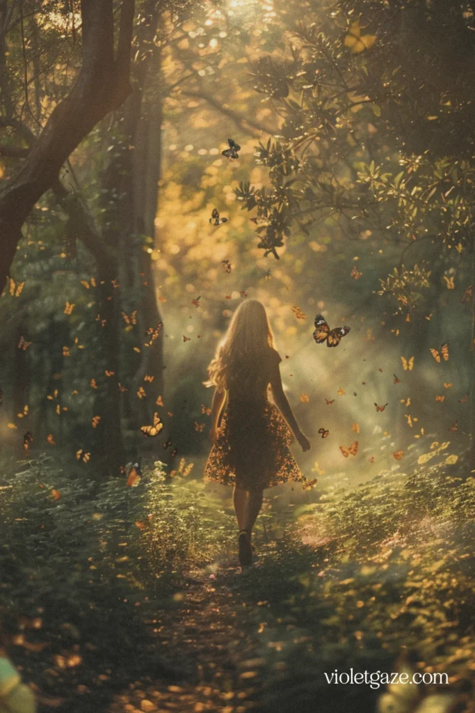 woman walking in the forest