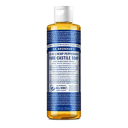 Dr. Bronner's - Pure-Castile Liquid Soap (Peppermint, 8 ounce) - Made with Organic Oils, 18-in-1 Uses: Face, Body, Hair, Laundry, Pets and Dishes, Concentrated, Vegan, Non-GMO