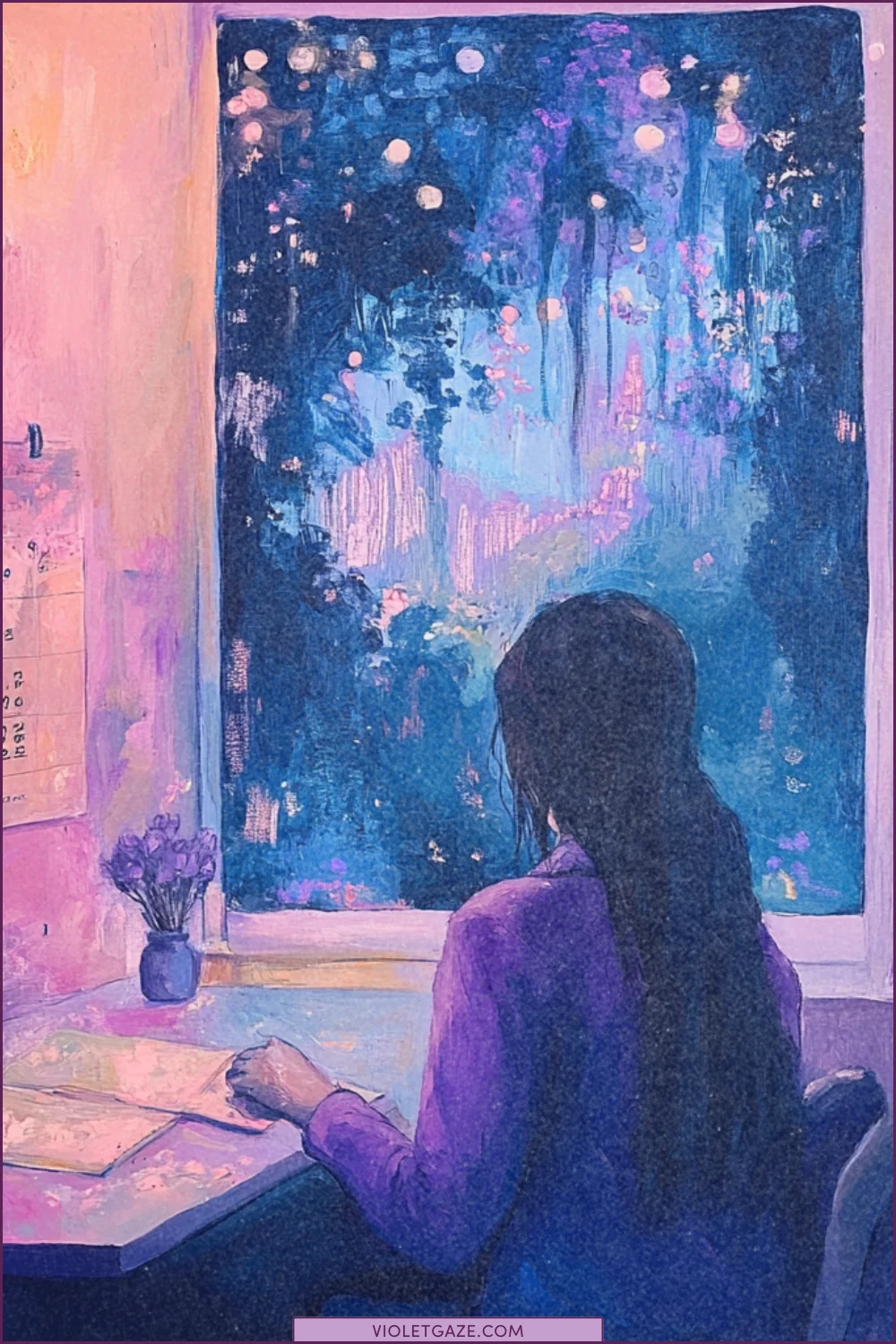 time blocking for creatives woman looking out blue window