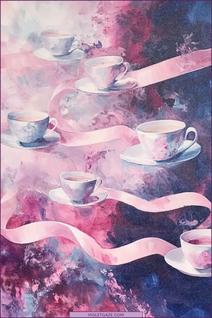 tea cups with ribbons